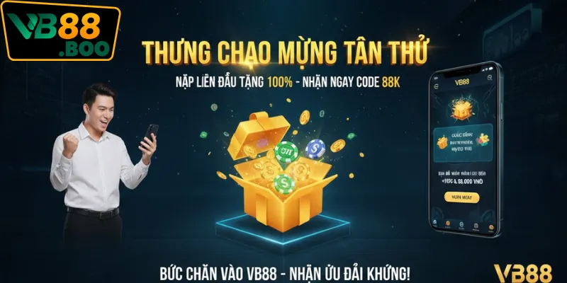 VB88: Ưu đãi tân thủ hấp dẫn. Nạp đầu 100%, tặng 88K.